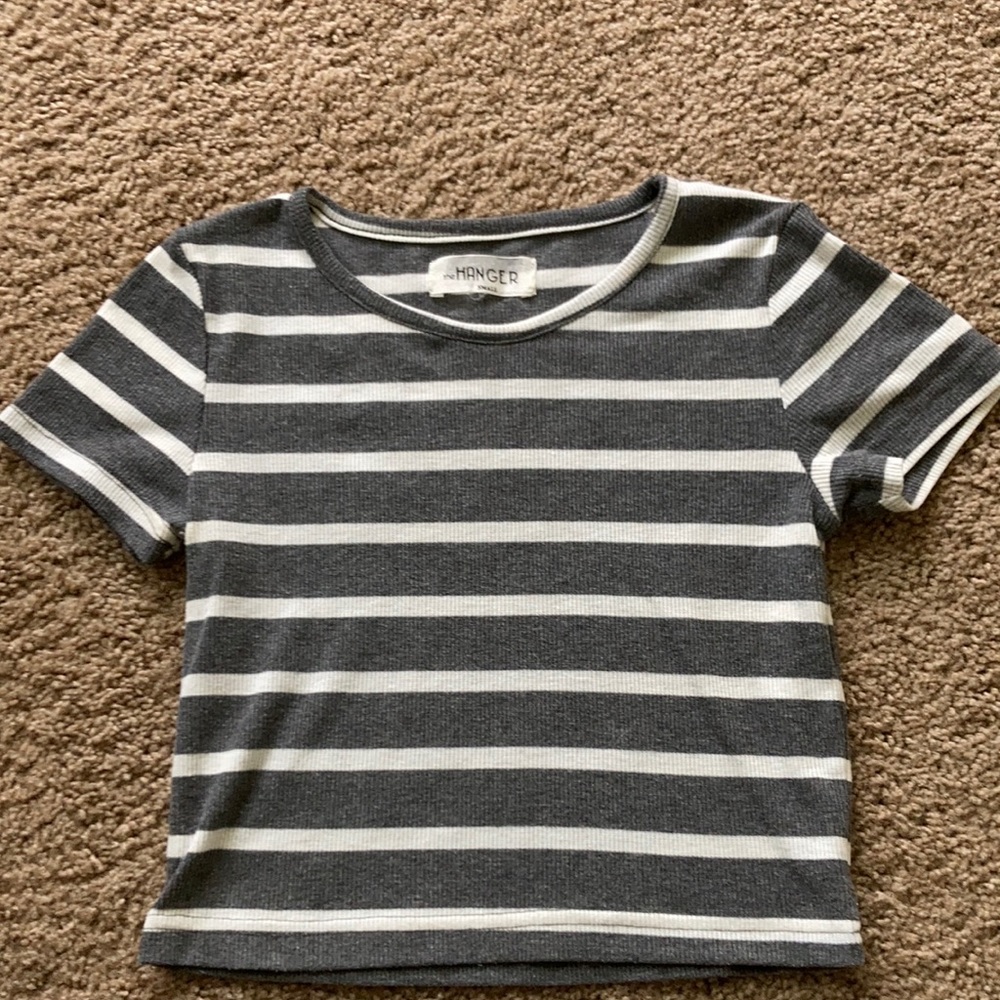 The Hanger grey and white striped crop top